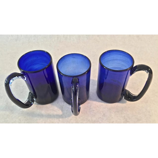 1970s Hand Blown Mexican Cobalt Mugs - Set of 3 For Sale - Image 4 of 6
