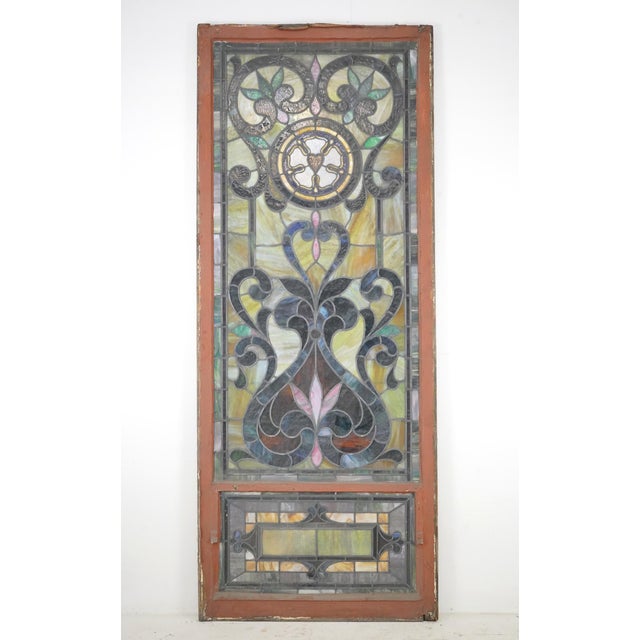 1900s Rectangular Leaded Stained Glass Church Window For Sale - Image 4 of 12