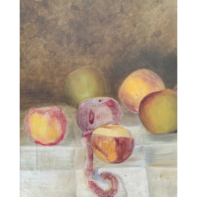Antique Still Life of Bread and Apples Artist Unknown For Sale - Image 4 of 9