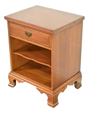 Davis Cabinet Co. American Colonial Chippendale Carved Solid Cherry Wood Nightstand, Circa 1960s