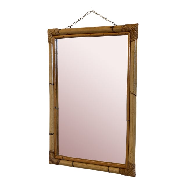 Rectangular Bamboo Mirror, 1970s For Sale