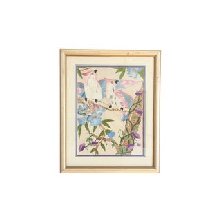 Large Vintage Cockatoo Needlepoint Embroidery Wall Hanging For Sale