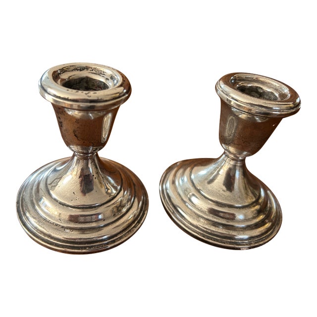 Pair of Lunt Sterling Silver Candle Holders For Sale
