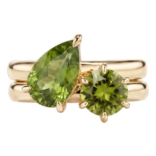 Peridot Toi Et Moi Ring | Two Stone August Birthstone Stacking Ring | Unique Promise Gemstone Ring Us 7 For Sale