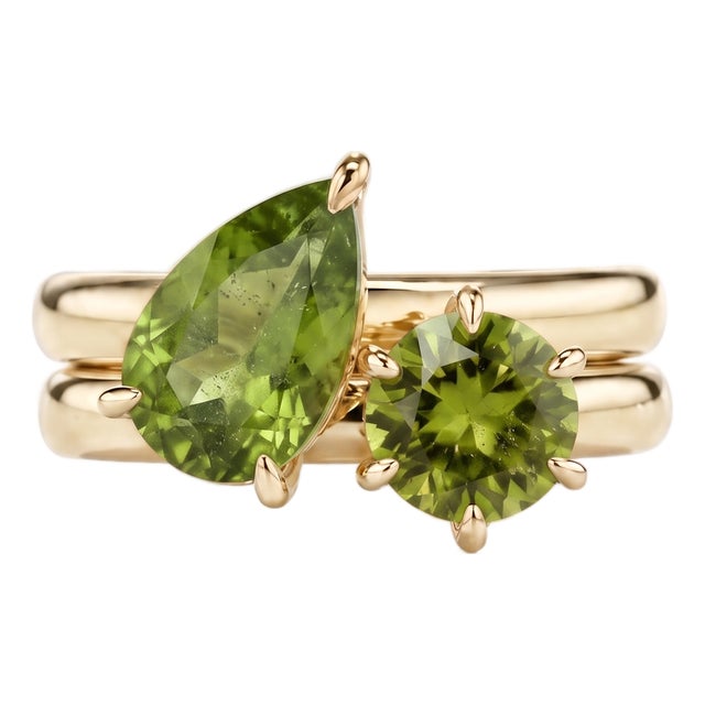 Peridot Toi Et Moi Ring | Two Stone August Birthstone Stacking Ring | Unique Promise Gemstone Ring Us 7 For Sale