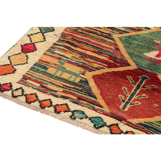 1950s 1950s Vintage Persian Tribal Rug in Vibrant Colors With Pictorial Medallions by Rug & Kilim For Sale - Image 5 of 8