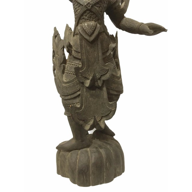 Wood Antique 1920s Carved Khamphi Rosewood Burmese Temple Guardian Statue For Sale - Image 7 of 10