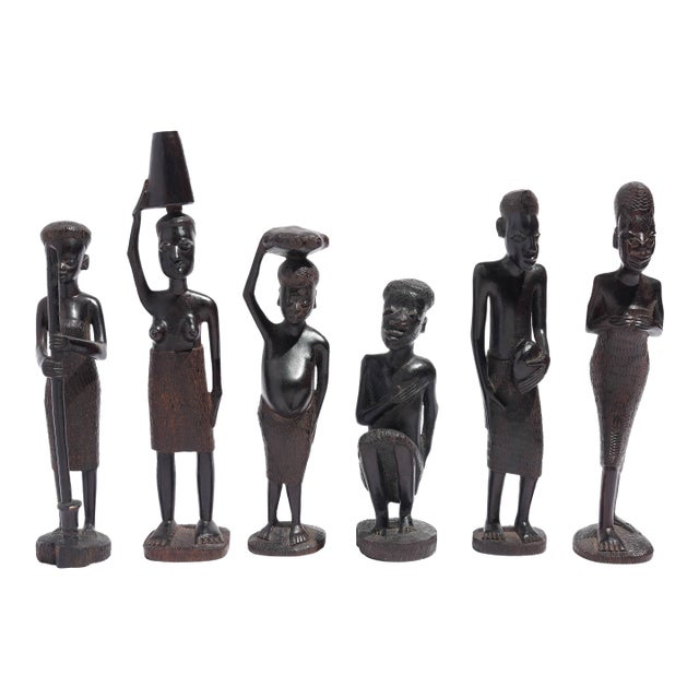 Carved Kenyan Ebony Village Figures, Set of Six, 1950-70 For Sale