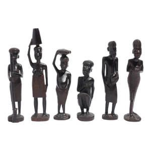 Carved Kenyan Ebony Village Figures, Set of Six, 1950-70