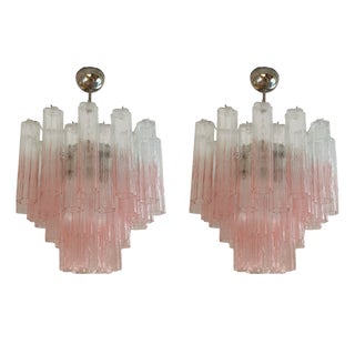 Bold Eclectic Colorful Pink Murano Chandeliers, Set of 2 For Sale