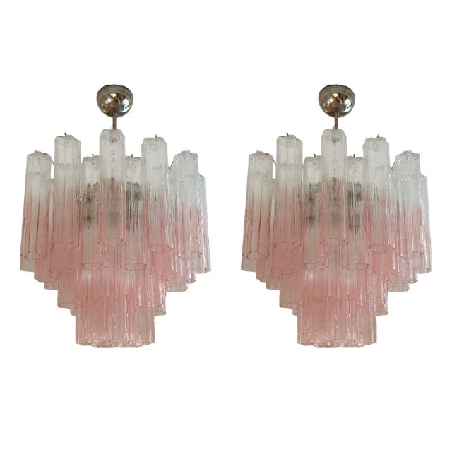 Bold Eclectic Colorful Pink Murano Chandeliers, Set of 2 For Sale