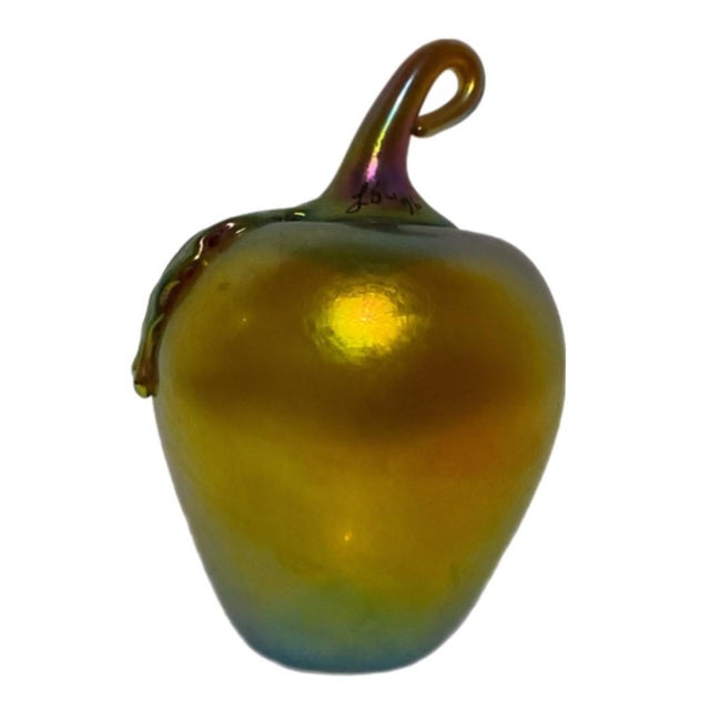 1990s Lundberg Studios Iridescent Art Glass Apple - Signed For Sale - Image 5 of 7