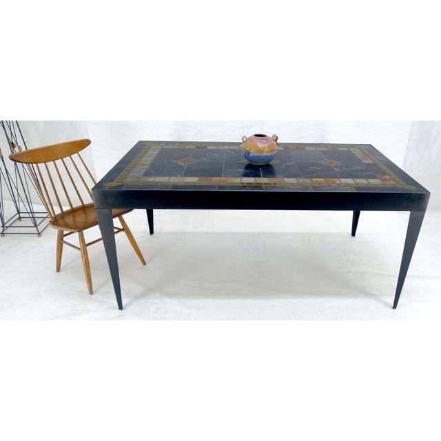 Late 20th Century Rectangle Steel Angle Frame Art Tile Top Dining Table MINT For Sale - Image 10 of 14
