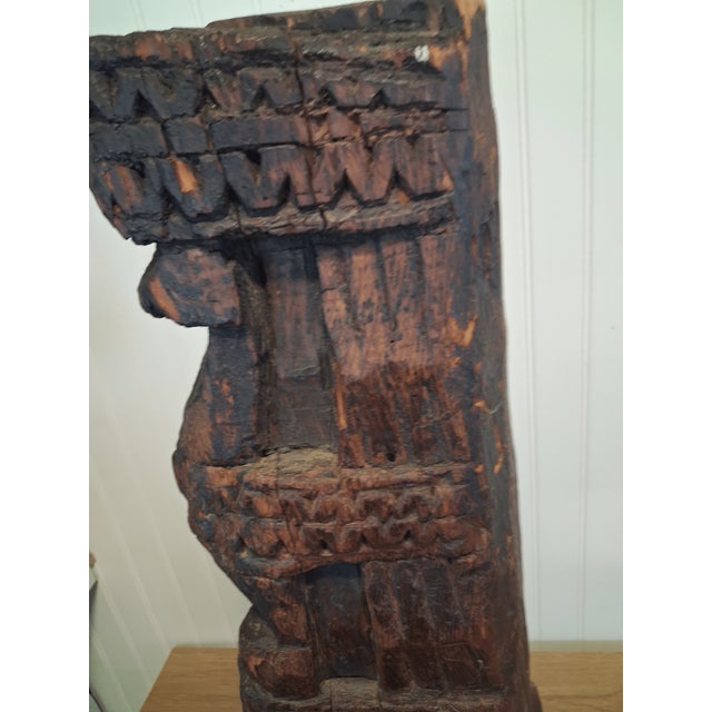 Late 19th Century Stunning Antique Hand-Carved Wooden Architectural Pillar Fragment on Custom Metal Stand For Sale - Image 5 of 6