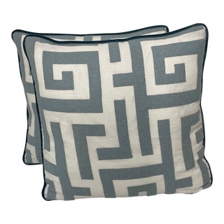 Fabricut Blue Geometric Pillows - Pair For Sale