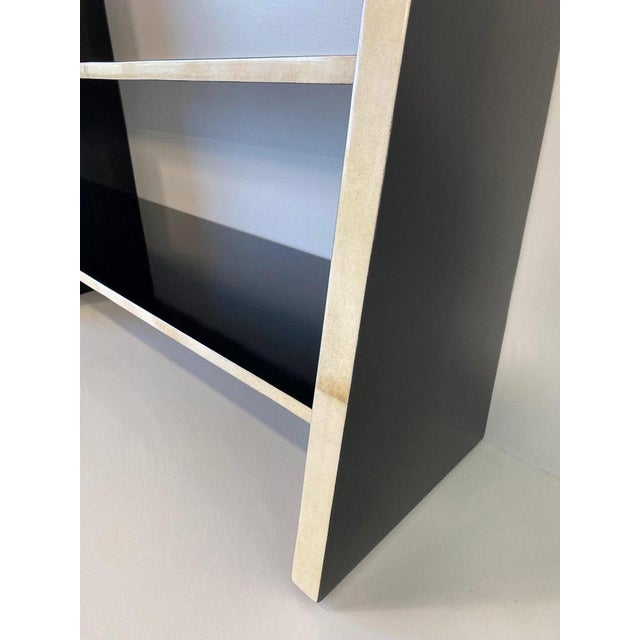 Italian Art Deco Style Parchment and Black Lacquer Bookcase, 1980s For Sale - Image 9 of 10