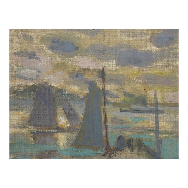 Small Early 20th Century Evening Sailboats Plein Air Painting For Sale