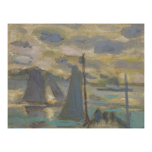 Small Early 20th Century Evening Sailboats Plein Air Painting
