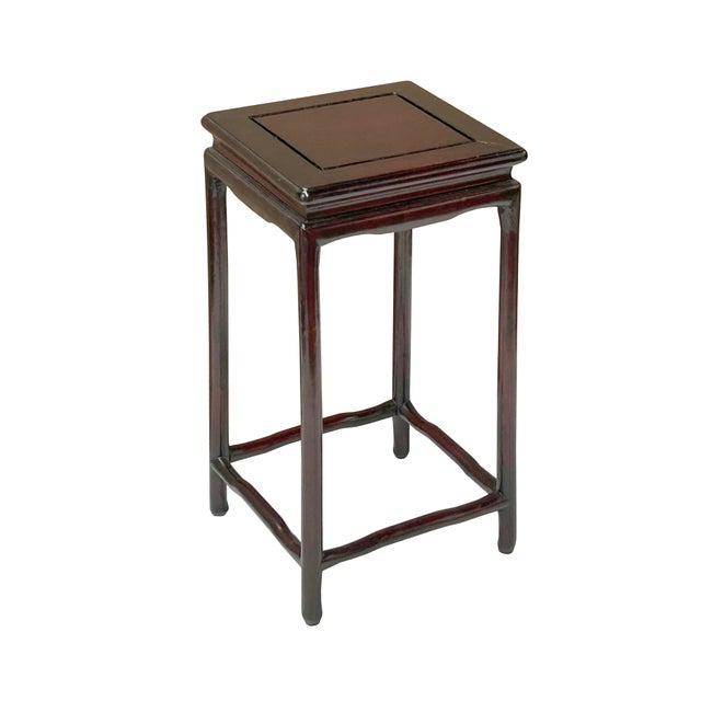Asian 4.5" Reddish Brown Square Tall Slim Legs Wood Display Stand Riser Easel For Sale - Image 3 of 7