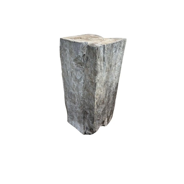 Solid Teak Wood Pedestal, Wonderful Age Related Patina, Modern Organic For Sale - Image 6 of 11