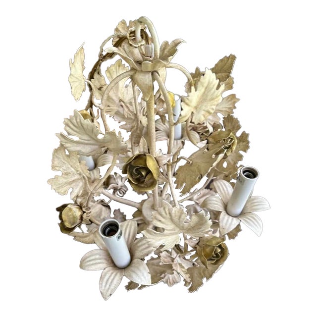 Vintage Tole Four Light Chandelier in Champagne and Gold For Sale