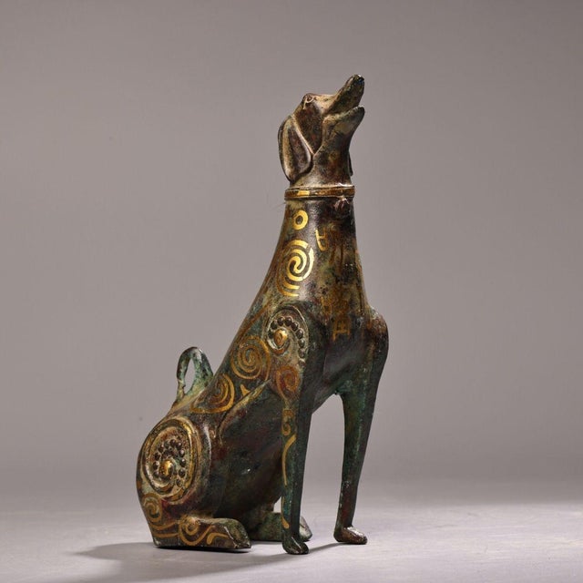 Late 19th Century Gilt Bronze Dog Figurine With Inscriptions For Sale - Image 4 of 10