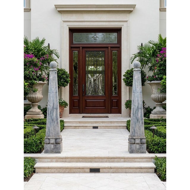 Pair of Grand Tour Style Faux Marbled Gray Granite Obelisks For Sale - Image 9 of 10