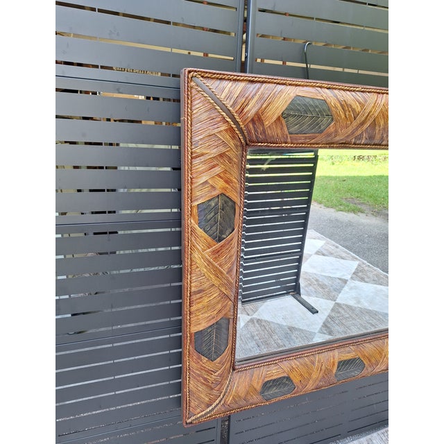 Vintage Wrapped Rattan Brass Leaf Mirror For Sale - Image 4 of 12