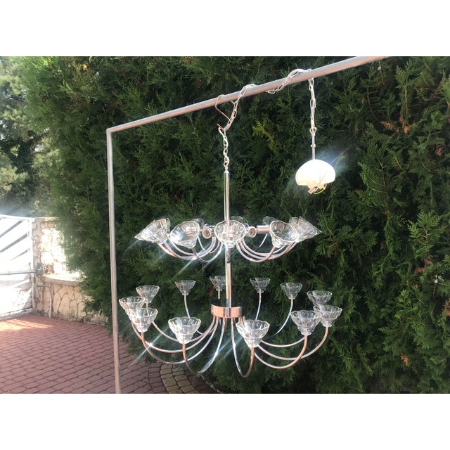 Large Glass and Chrome Chandelier For Sale - Image 11 of 18