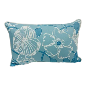 14” X 22” Lilly Pulitzer Dahlia Sky Blue Floral Linen Cotton Lumbar Pillow Cover