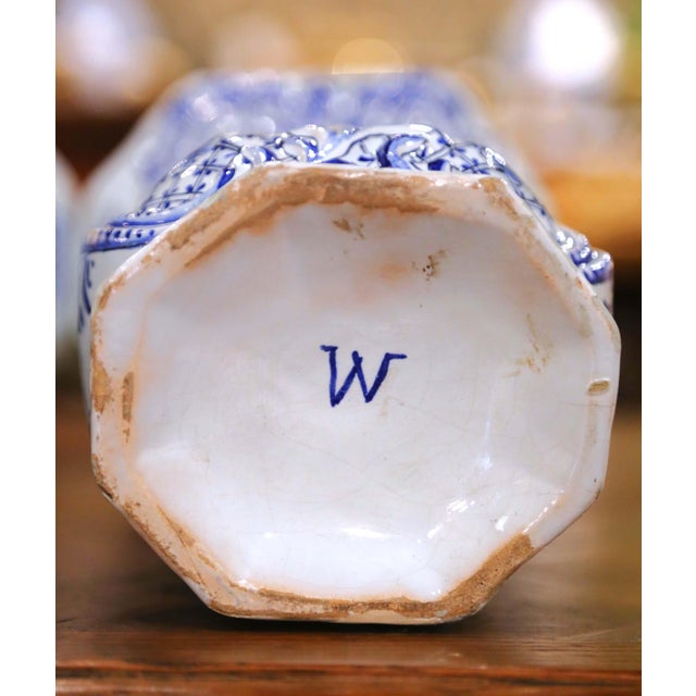 Pair of 19th Century French Blue and White Delft Vases With Pastoral Scenes For Sale - Image 12 of 12