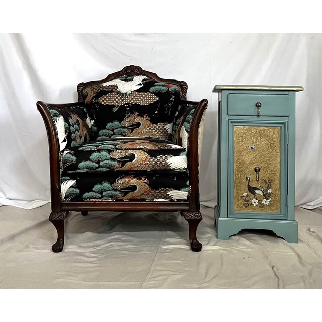 Wood 1920 Art Nouveau Newly Reupholstered Chinoiserie Club Chair For Sale - Image 7 of 8