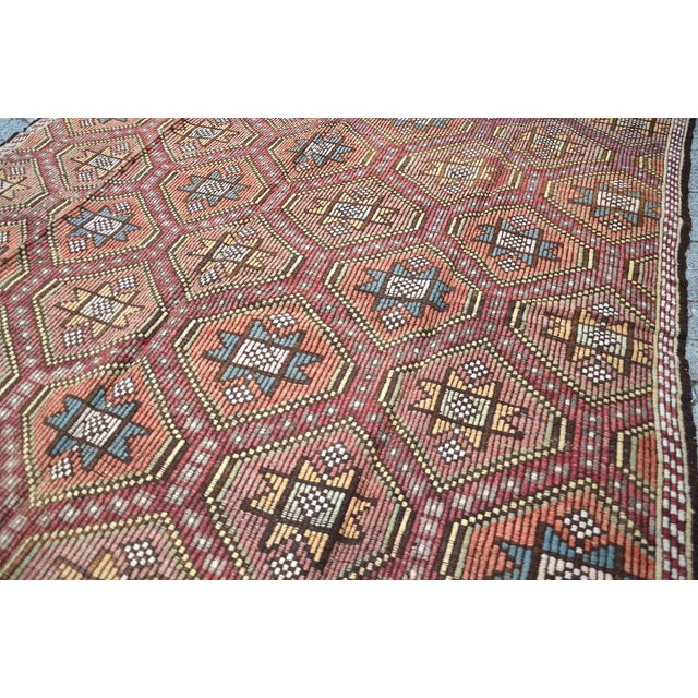 Vintage Geometric Handwoven Turkish Kilim Rug For Sale - Image 4 of 11