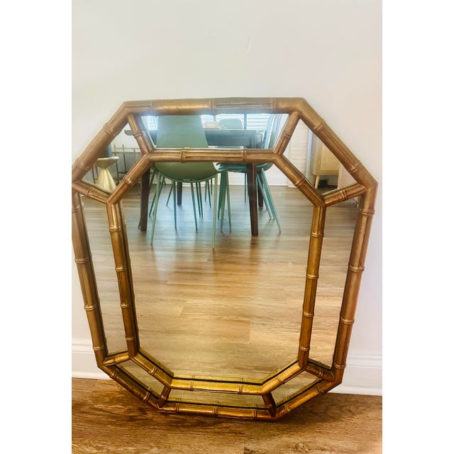 Vintage Hollywood Regency Gold Faux Bamboo Octagonal Mirror For Sale - Image 6 of 6