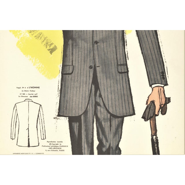 Mid-Century Modern 1967 Mid-Century French Men's Tailoring Fashion Lithograph For Sale - Image 3 of 3