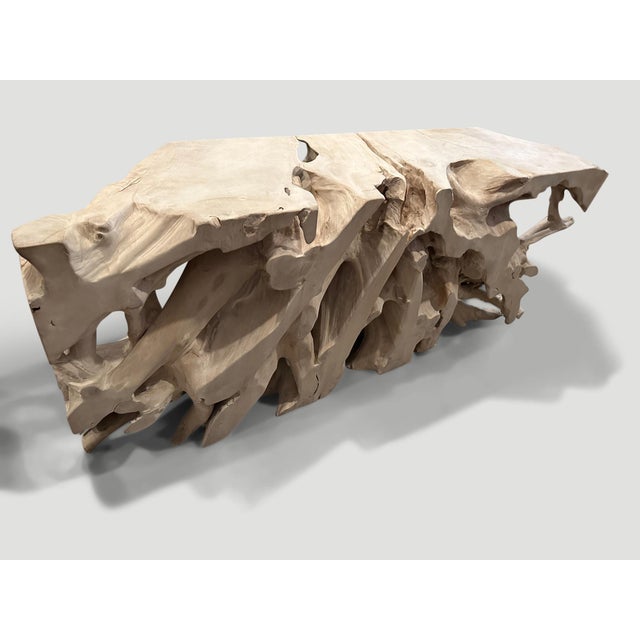 2010s Andrianna Shamaris Impressive Bleached Teak Wood Root Console Table For Sale - Image 5 of 6