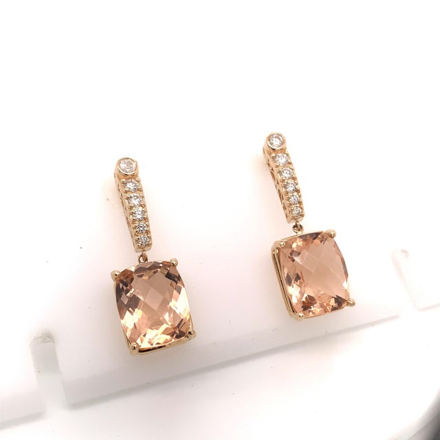 Natural Morganite Diamond Earrings 14k Gold 9.93 TCW Certified For Sale - Image 4 of 18