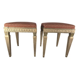 Elegant Pair of Mid-20th Century French Louis XVI Style Painted Stools For Sale