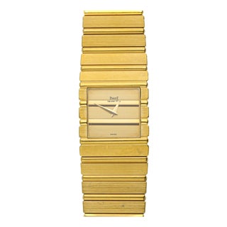 Vintage Piaget Polo 7131 C 701 18k Gold Integral Bracelet Watch For Sale