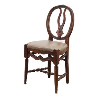 Antique Gustavian Walnut Chair with Leather, 1700s For Sale