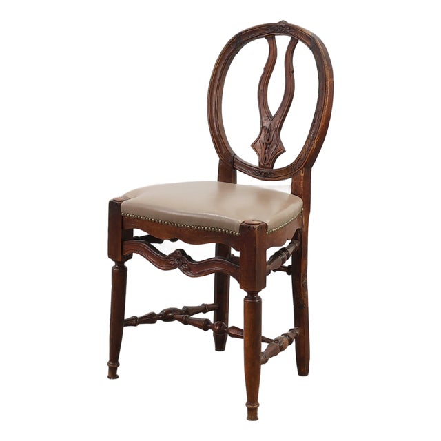 Antique Gustavian Walnut Chair with Leather, 1700s For Sale