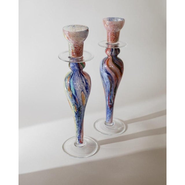 Vintage Italian Murano Glass Candleholders, 1980s, Set of 2 For Sale - Image 3 of 13