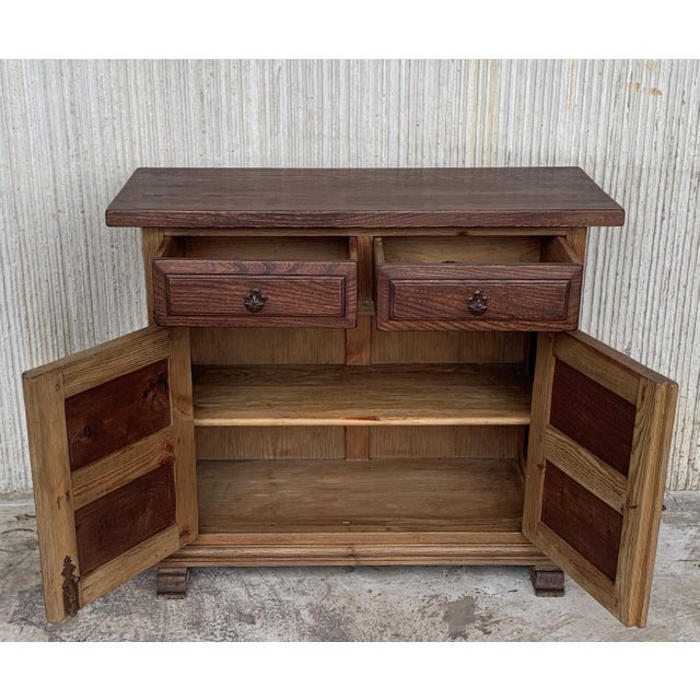 19th Century Catalan Carved Oak Tuscan Two Drawers Credenza or Buffet For Sale - Image 12 of 18