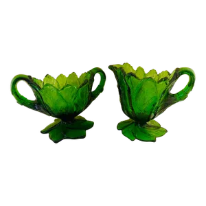 Vintage Summit Art Glass Creamer and Sugar Set in Everglade Pattern- 2 Pieces