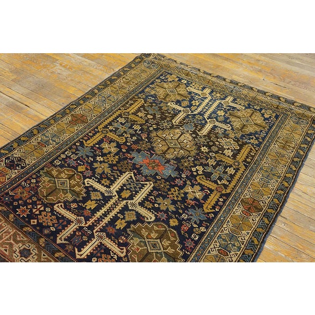 1890s Royal Blue Rustic Perpedil Square Antique Caucasian Shirvan Rug 4'0" X 4'9" Knotted Wool Carpet For Sale - Image 4 of 7