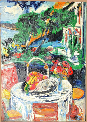 Landscape Composition, 1960s, Oil Painting on Panel