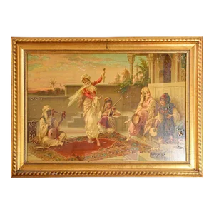 Orientalist Gravure Scene of Turkish Women Dancing in the Harem, Luigi Crosio