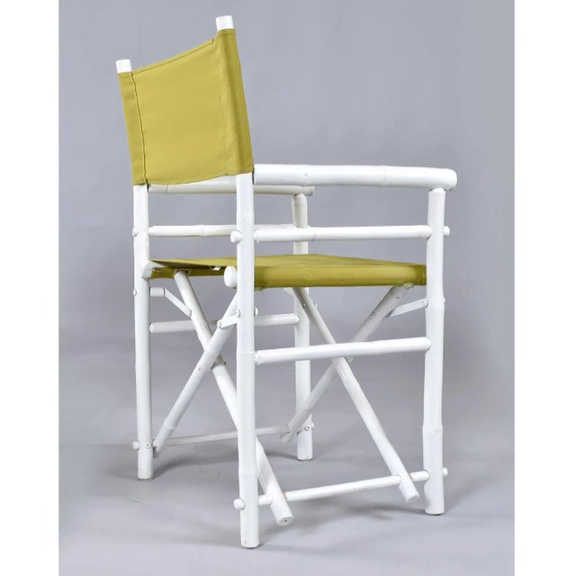 Set of 4 Vintage White Rattan Bamboo Canvas Sling Folding Directors Chairs For Sale - Image 10 of 16