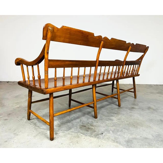 Brown 19th Century American Windsor Bench, Pine & Poplar, Heirloom Quality For Sale - Image 8 of 11