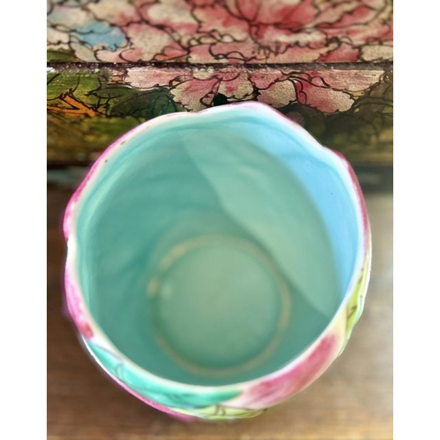 Vintage Mid-Century Chinese Famille Rose Longevity Peach Porcelain Cup or Brush Pot For Sale - Image 6 of 7